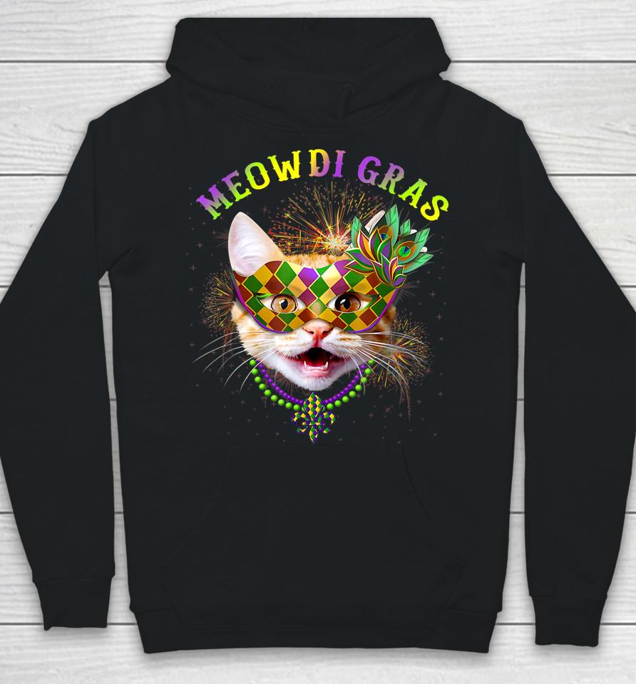 Meowdi Gras Kitten Cat Mask Beads Mardi Gras Funny Gift Hoodie