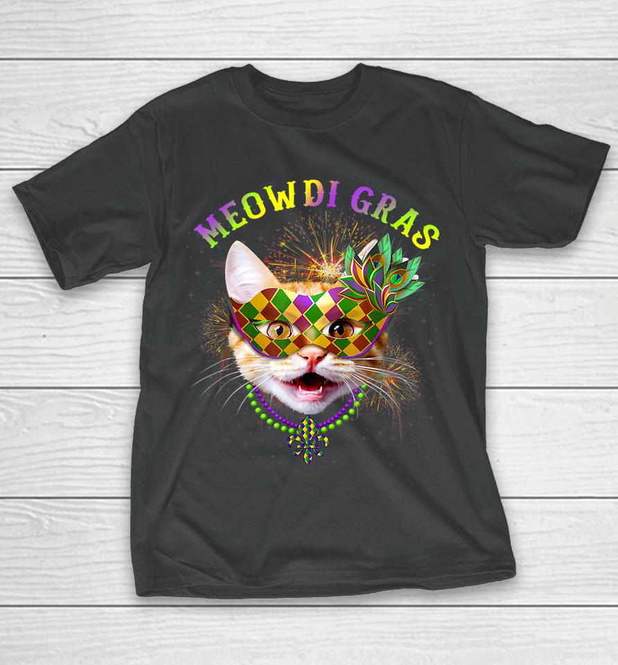 Meowdi Gras Kitten Cat Mask Beads Mardi Gras Funny Gift T-Shirt