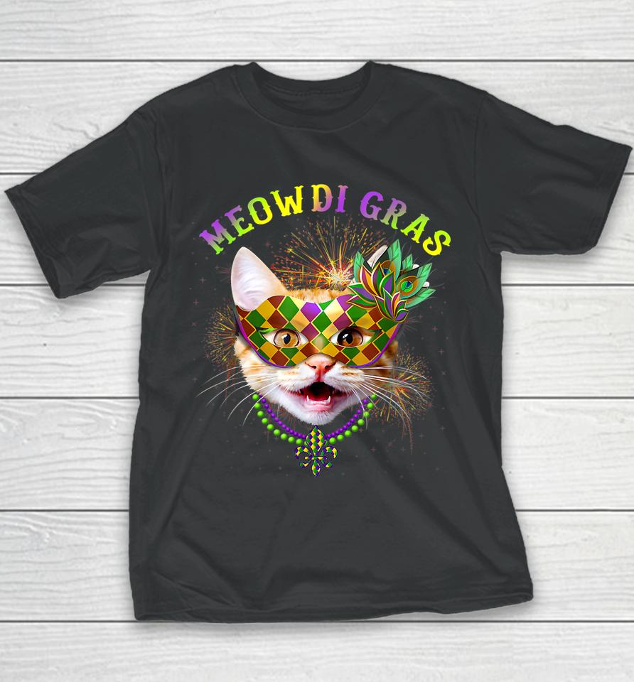 Meowdi Gras Kitten Cat Mask Beads Mardi Gras Funny Gift Youth T-Shirt