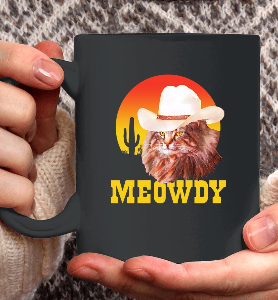 Meowdy Country Music Cat Cowboy Hat Vintage Coffee Mug