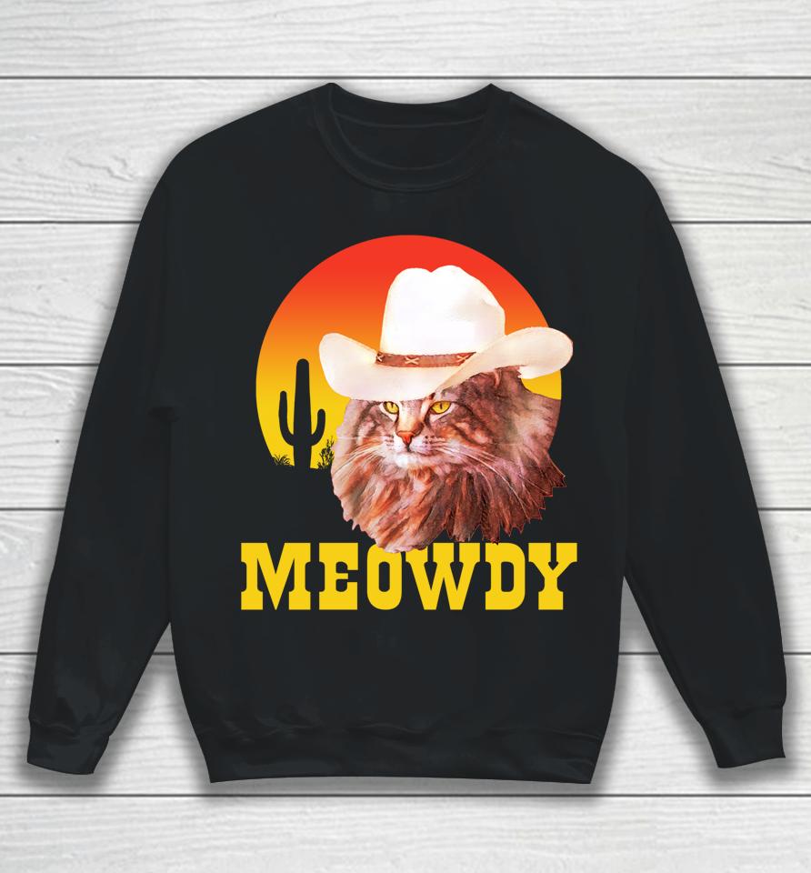 Meowdy Country Music Cat Cowboy Hat Vintage Sweatshirt