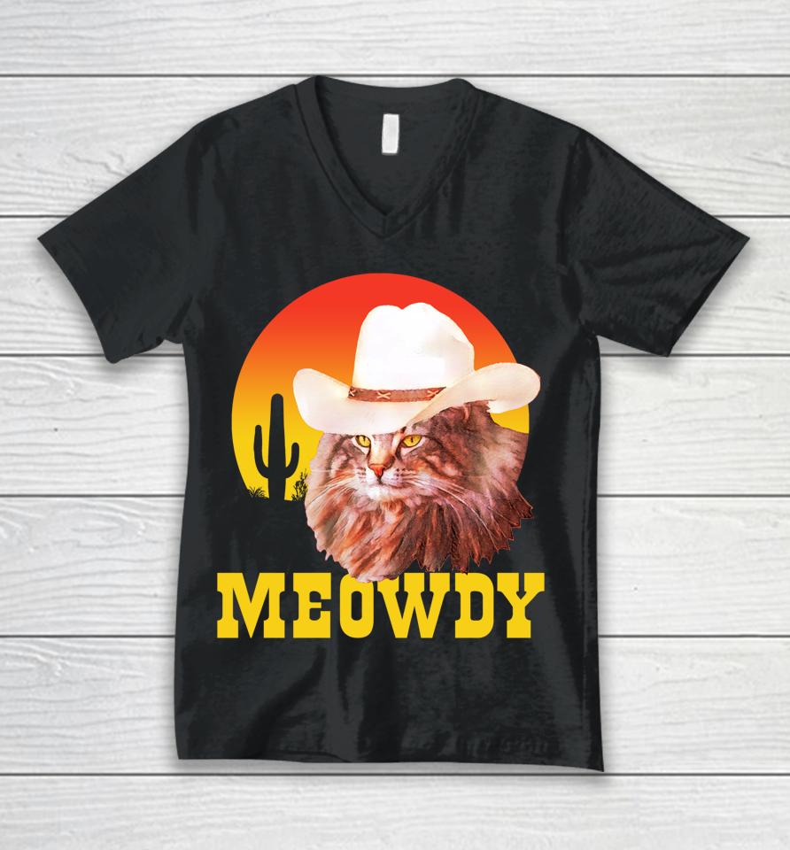 Meowdy Country Music Cat Cowboy Hat Vintage Unisex V-Neck T-Shirt