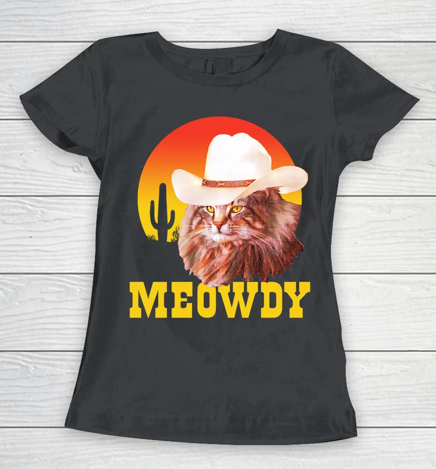 Meowdy Country Music Cat Cowboy Hat Vintage Women T-Shirt