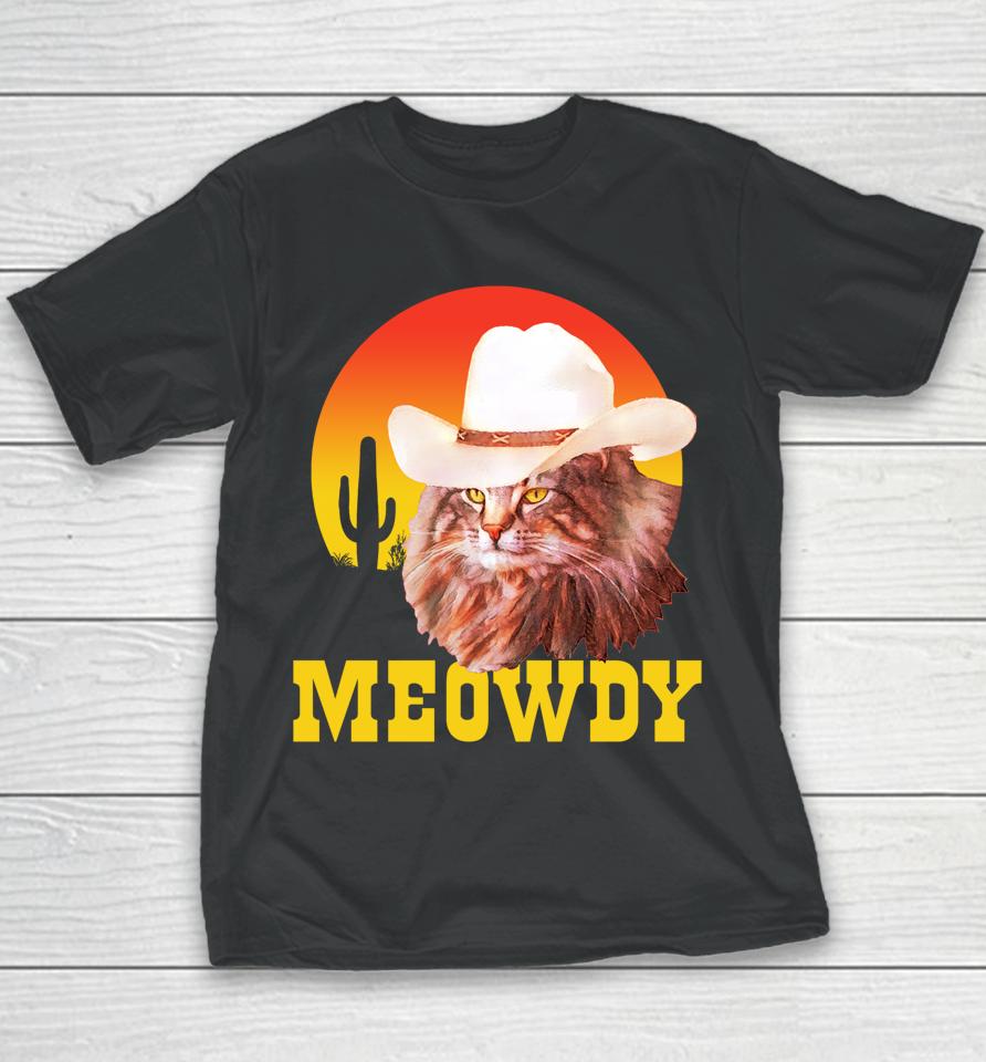 Meowdy Country Music Cat Cowboy Hat Vintage Youth T-Shirt