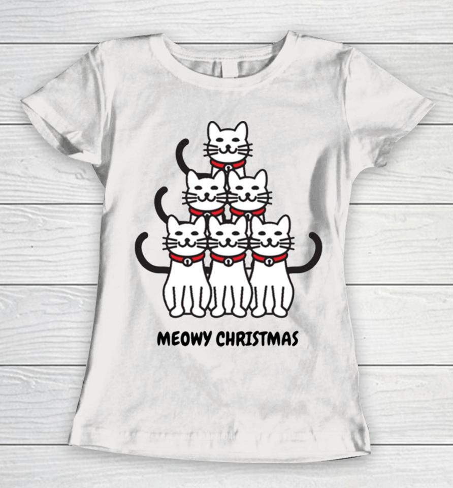 Meowy Christmas Tree Crazy Cat Lady Women T-Shirt