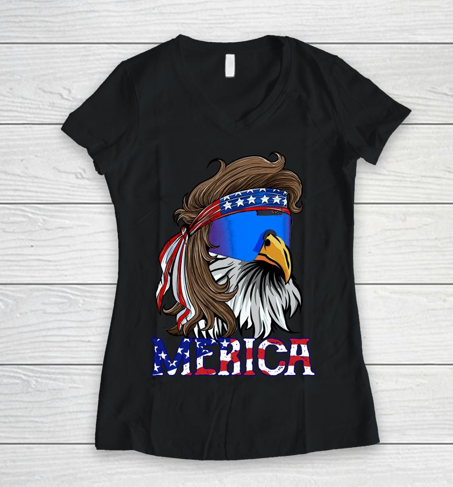 Merica Eagle Mullet American Flag Usa Men 4Th Of July Women V-Neck T-Shirt