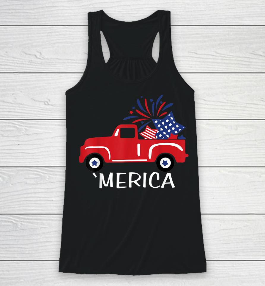 Merica Truck 4Th Of July Boys Girls Men Women Usa Flag Racerback Tank