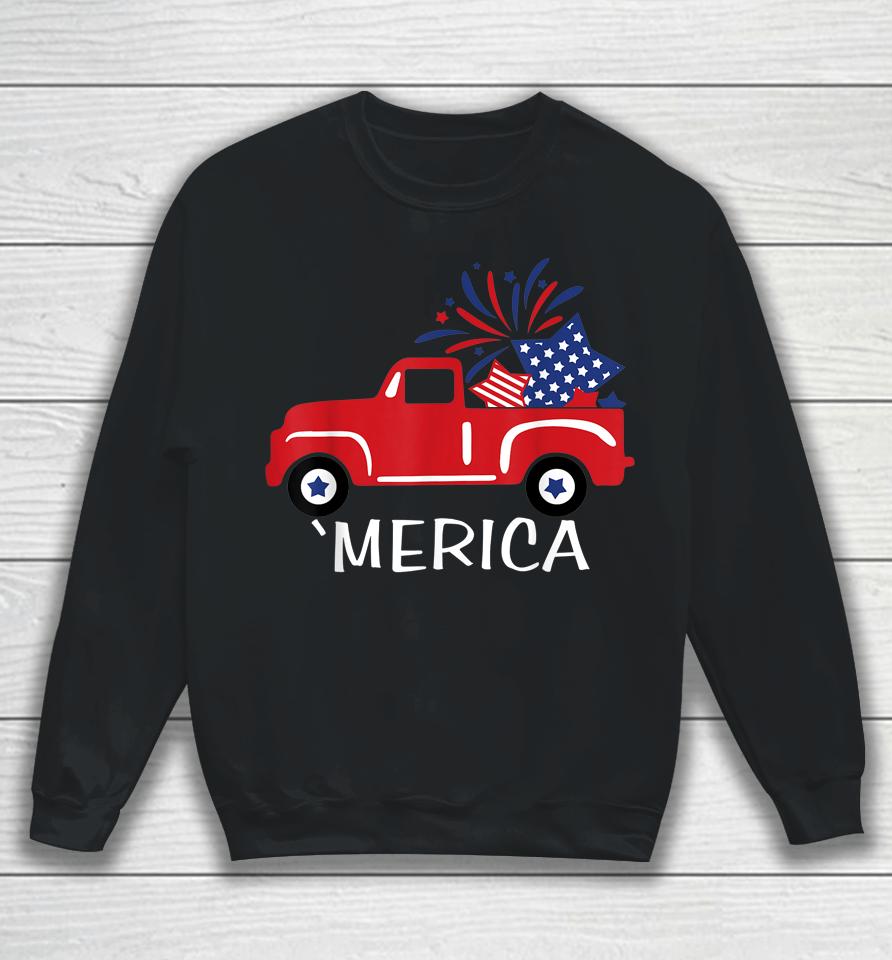 Merica Truck 4Th Of July Boys Girls Men Women Usa Flag Sweatshirt
