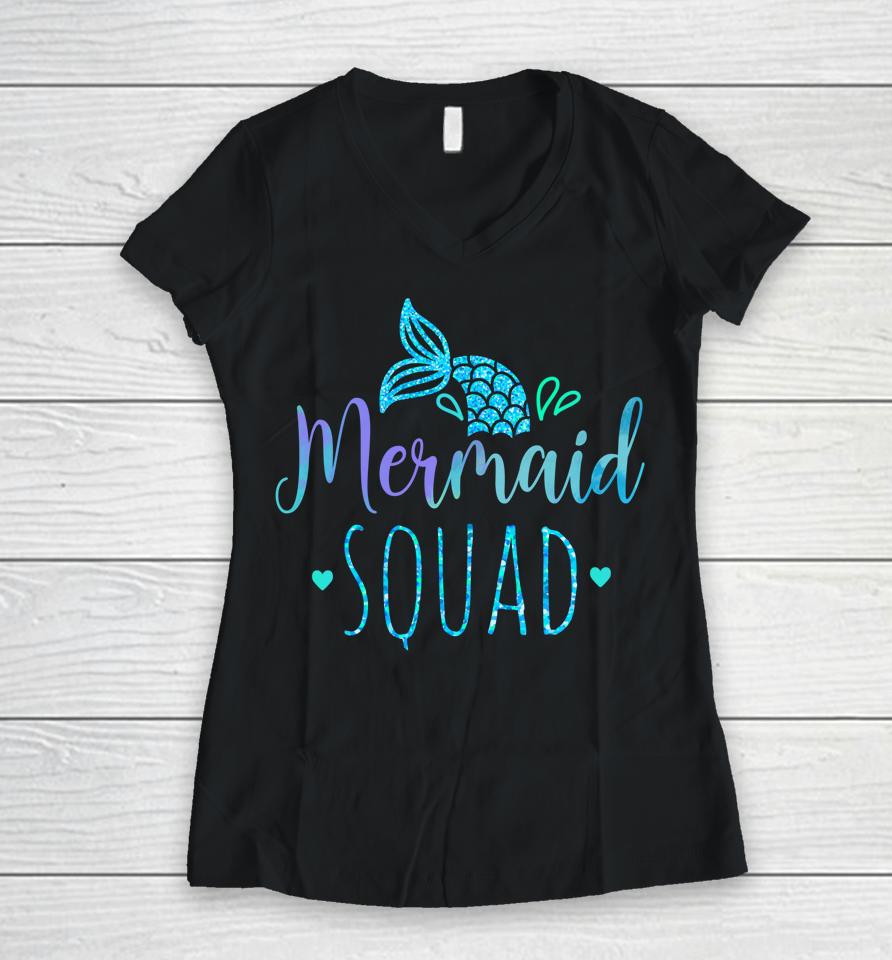 Mermaid Squad Family Matching Birthday Party Girls Kids Women V-Neck T-Shirt