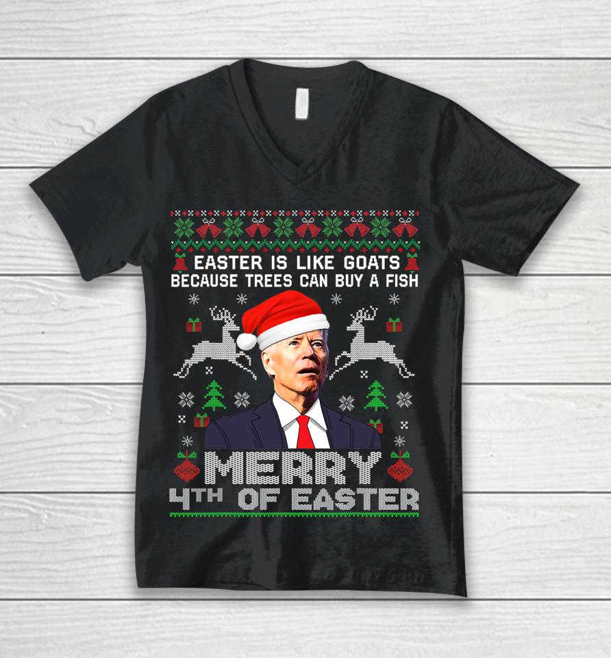 Merry 4Th Of Easter Funny Biden Ugly Christmas Unisex V-Neck T-Shirt
