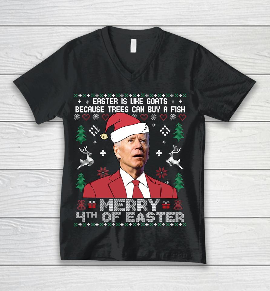 Merry 4Th Of Easter Funny Joe Biden Sweater Ugly Christmas Unisex V-Neck T-Shirt