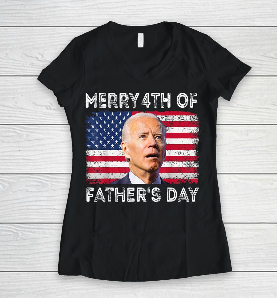 Merry 4Th Of July Shirt Father's Day 4Th Of July Women V-Neck T-Shirt