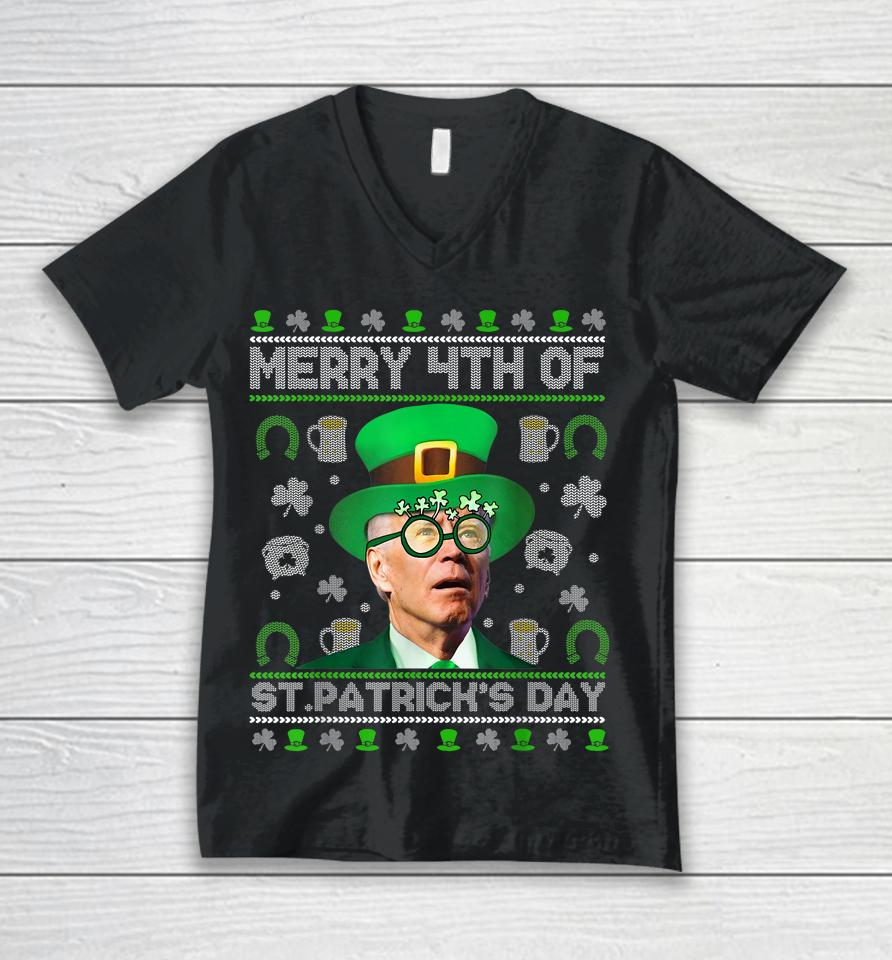 Merry 4Th Of St Patrick's Day Joe Biden Leprechaun Hat Ugly Unisex V-Neck T-Shirt