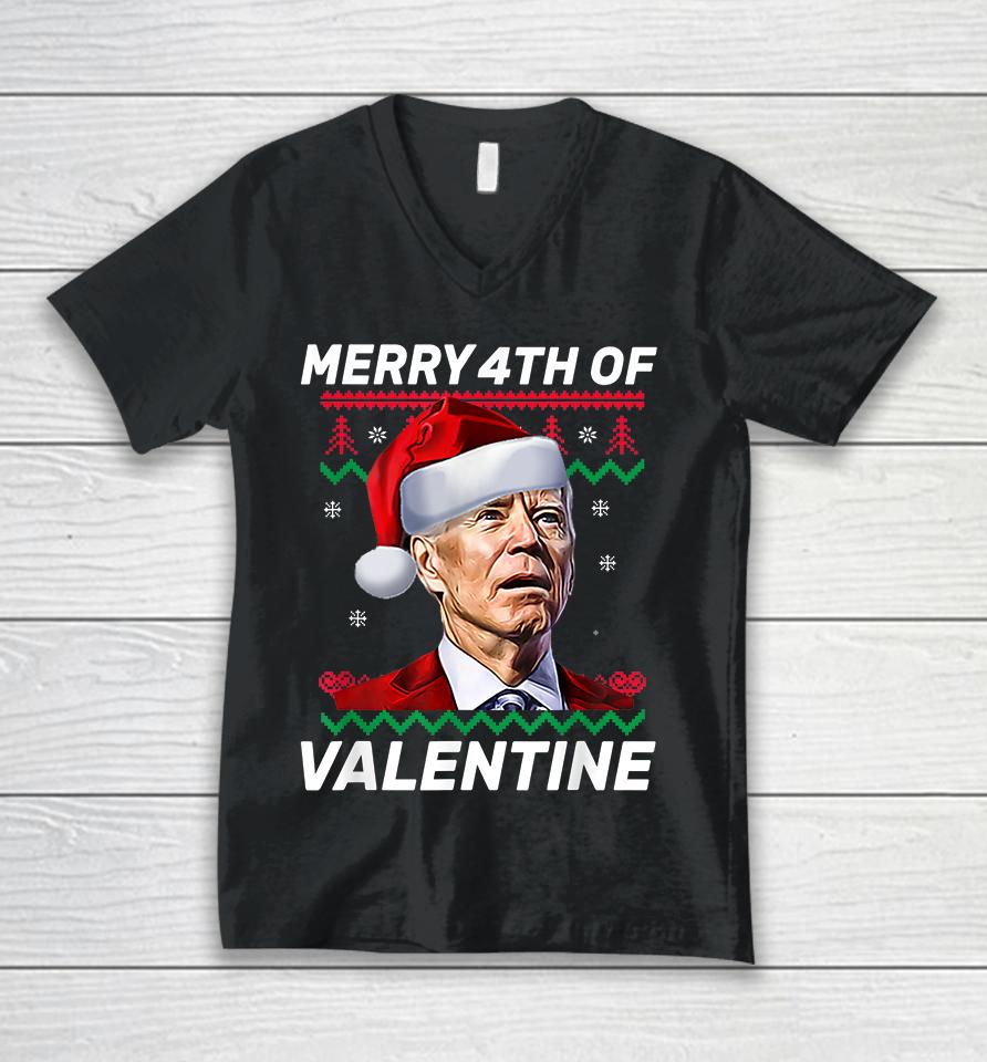 Merry 4Th Of Valentine Funny Joe Biden Valentine's Day Unisex V-Neck T-Shirt