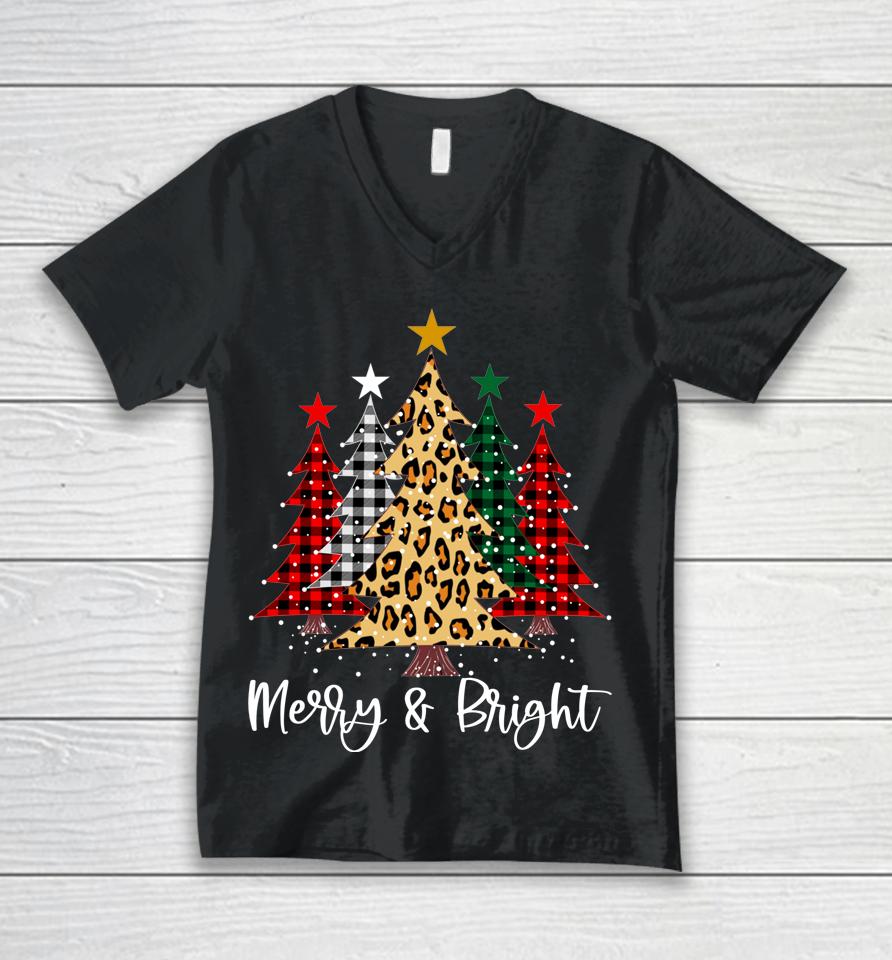 Merry And Bright Christmas Family Pajamas Matching Unisex V-Neck T-Shirt