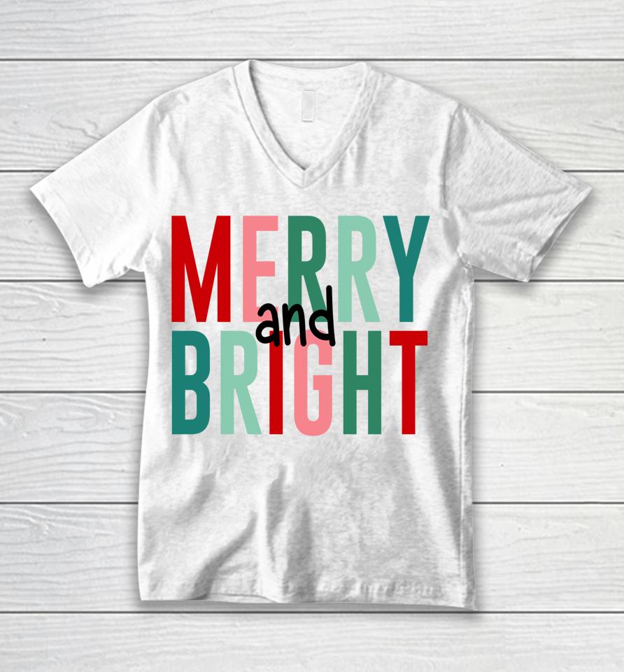 Merry And Bright Christmas Unisex V-Neck T-Shirt