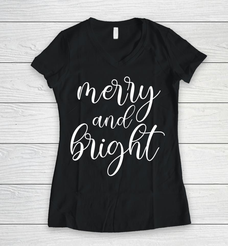 Merry And Bright Christmas Women V-Neck T-Shirt