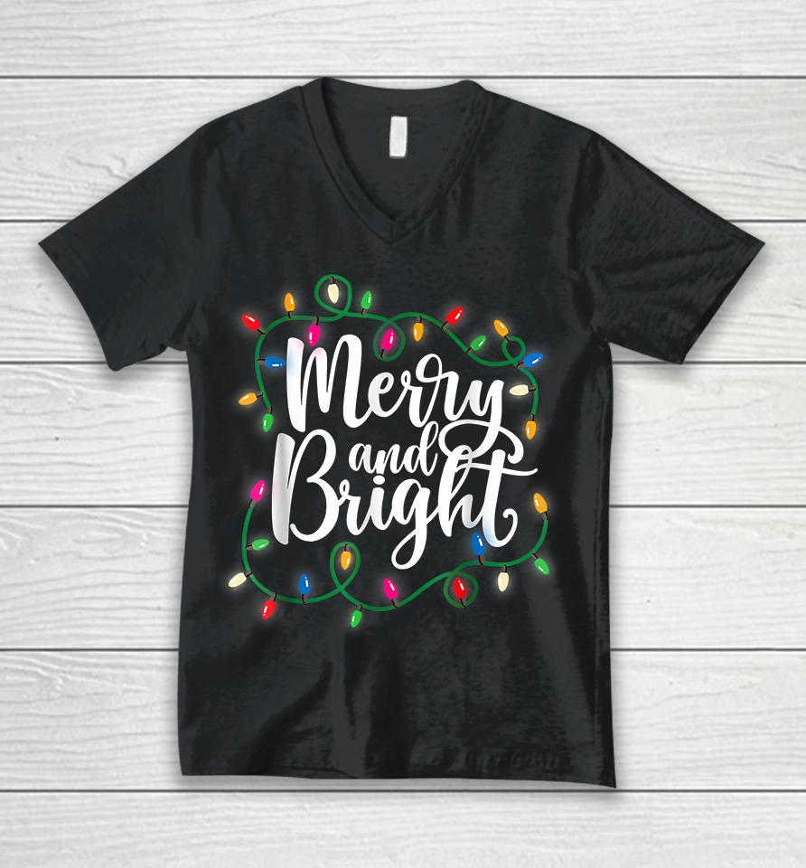 Merry And Bright Christmas Unisex V-Neck T-Shirt
