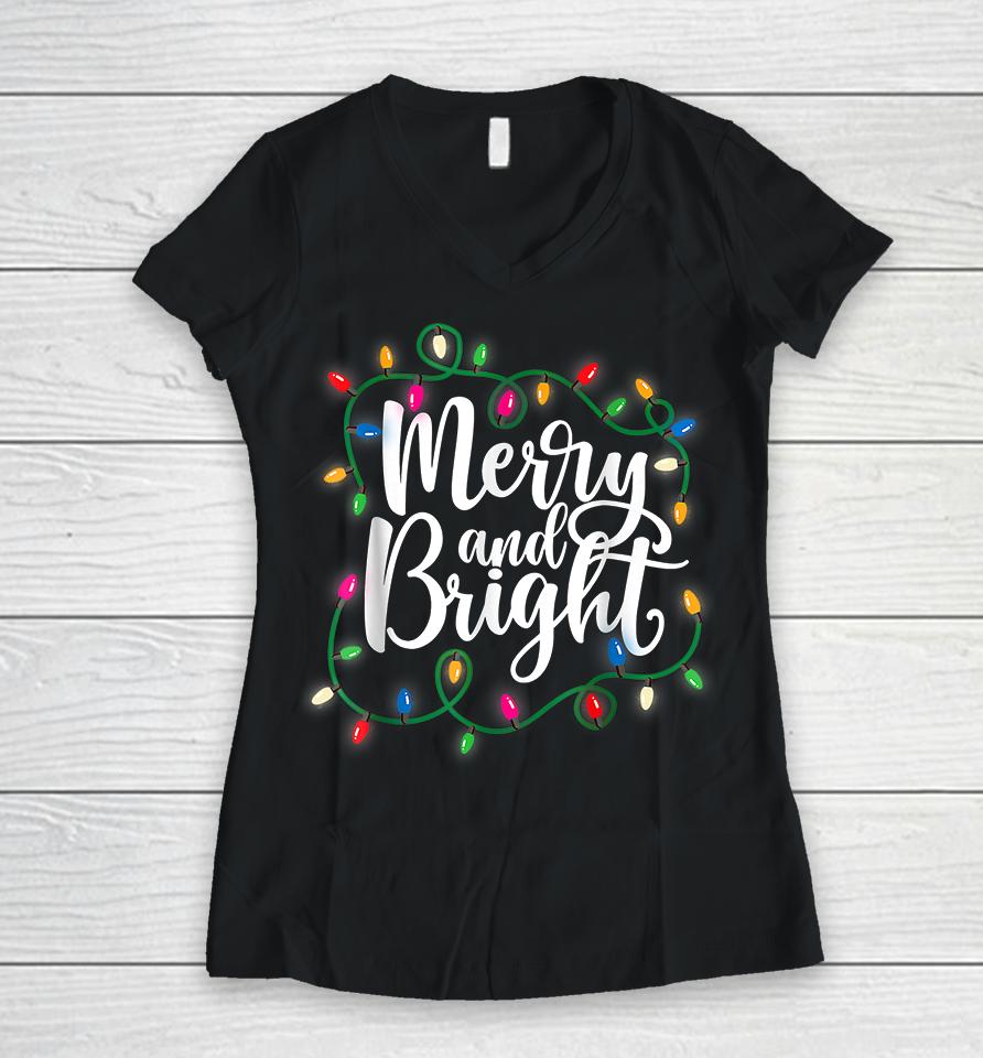 Merry And Bright Christmas Women V-Neck T-Shirt