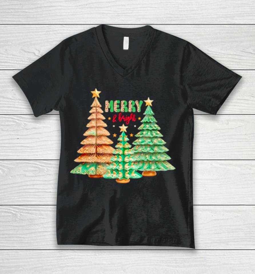 Merry And Bright Christmas Trees Unisex V-Neck T-Shirt