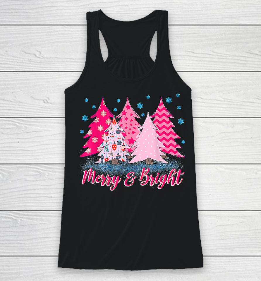 Merry And Bright Pink Christmas Tree Racerback Tank