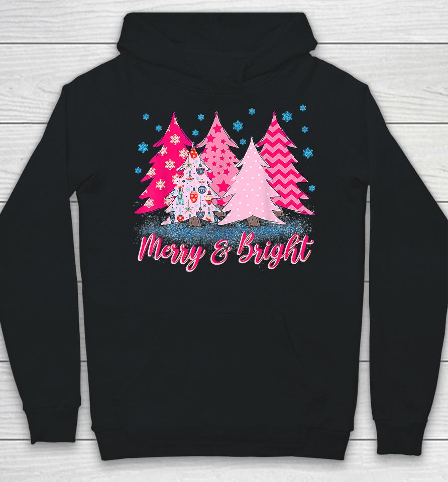Merry And Bright Pink Christmas Tree Hoodie