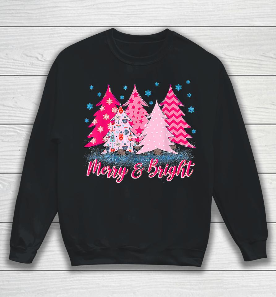 Merry And Bright Pink Christmas Tree Sweatshirt