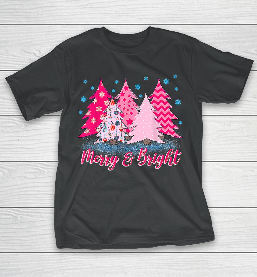 Merry And Bright Pink Christmas Tree T-Shirt