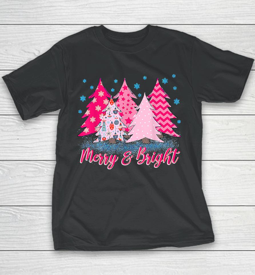 Merry And Bright Pink Christmas Tree Youth T-Shirt