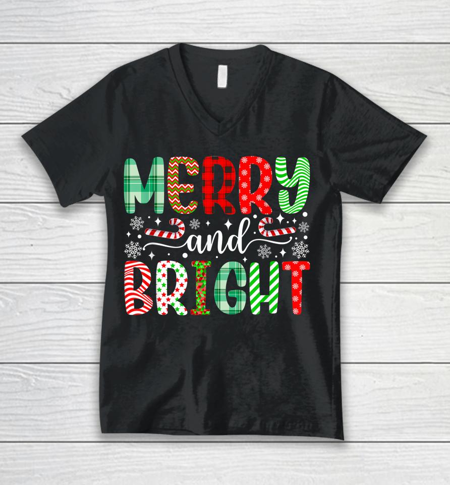 Merry And Bright Shirt Cute Christmas Holiday Unisex V-Neck T-Shirt