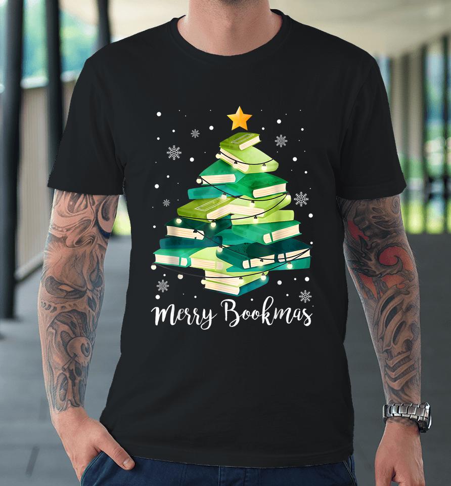 Merry Bookmas Books Pine Tree Funny Reading Lover Christmas Premium T-Shirt