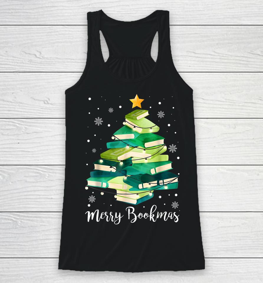 Merry Bookmas Books Pine Tree Funny Reading Lover Christmas Racerback Tank