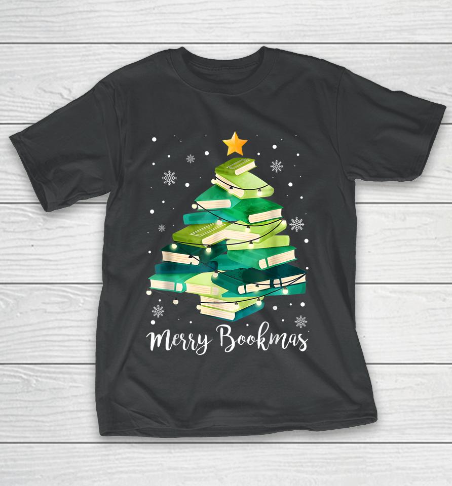 Merry Bookmas Books Pine Tree Funny Reading Lover Christmas T-Shirt