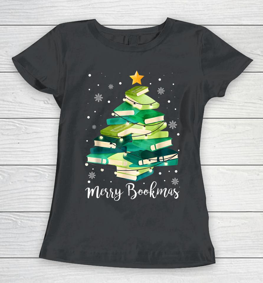 Merry Bookmas Books Pine Tree Funny Reading Lover Christmas Women T-Shirt