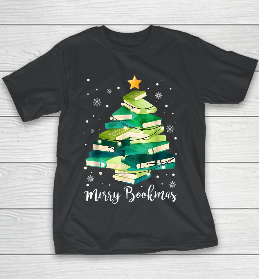 Merry Bookmas Books Pine Tree Funny Reading Lover Christmas Youth T-Shirt