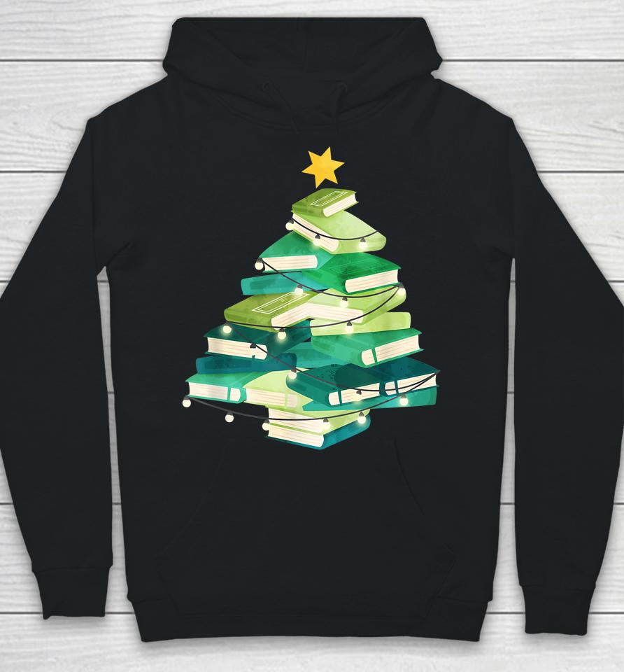 Merry Bookmas Books Pine Tree Funny Reading Lover Christmas Hoodie