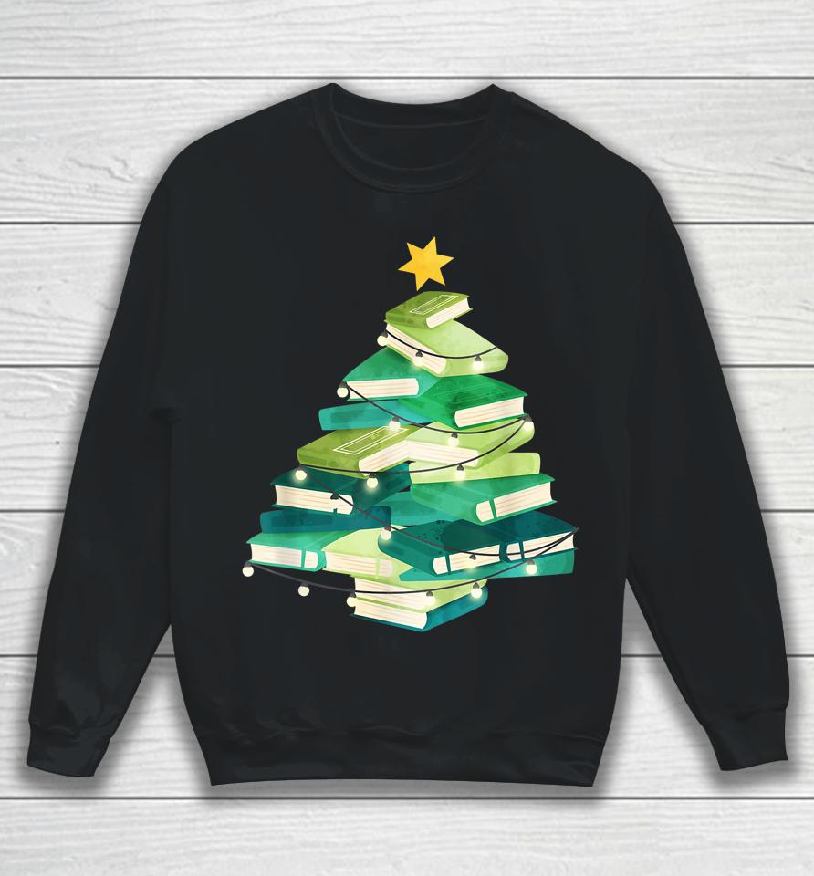 Merry Bookmas Books Pine Tree Funny Reading Lover Christmas Sweatshirt