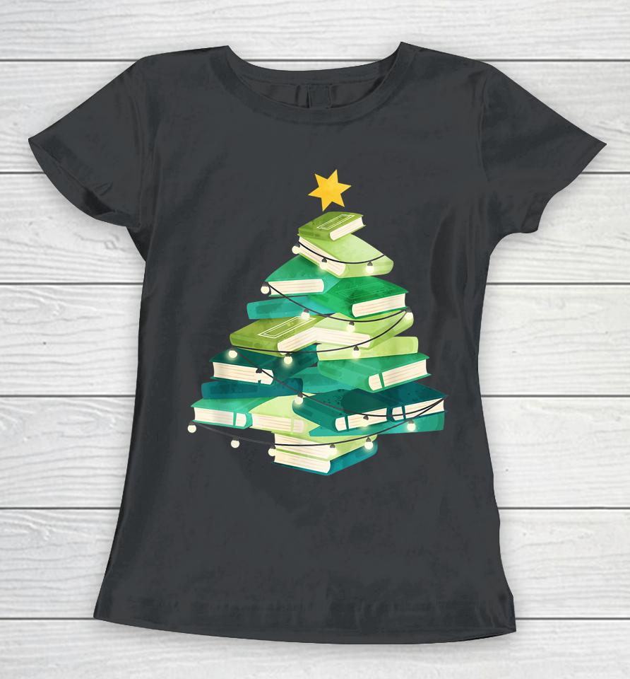 Merry Bookmas Books Pine Tree Funny Reading Lover Christmas Women T-Shirt