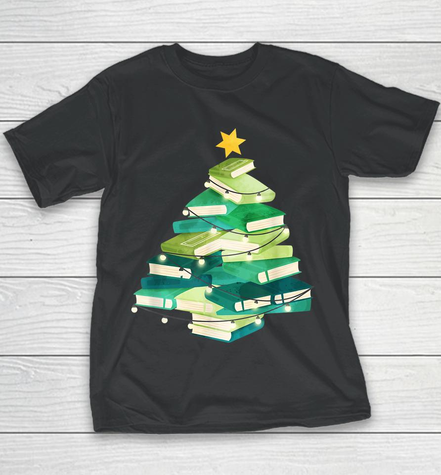 Merry Bookmas Books Pine Tree Funny Reading Lover Christmas Youth T-Shirt