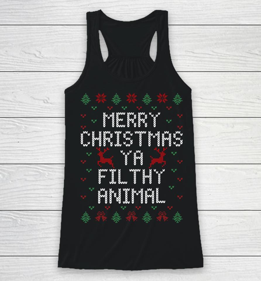 Merry Christmas Animal Filthy Ya Racerback Tank