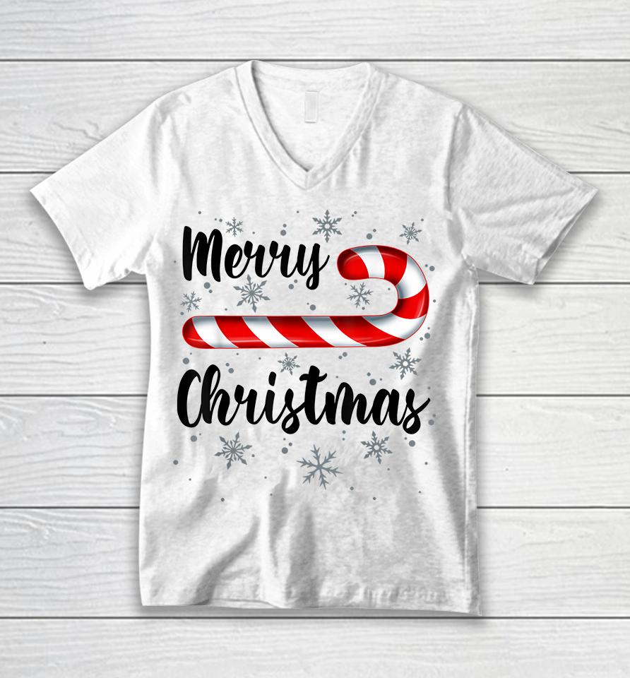 Merry Christmas Candy Cane Unisex V-Neck T-Shirt