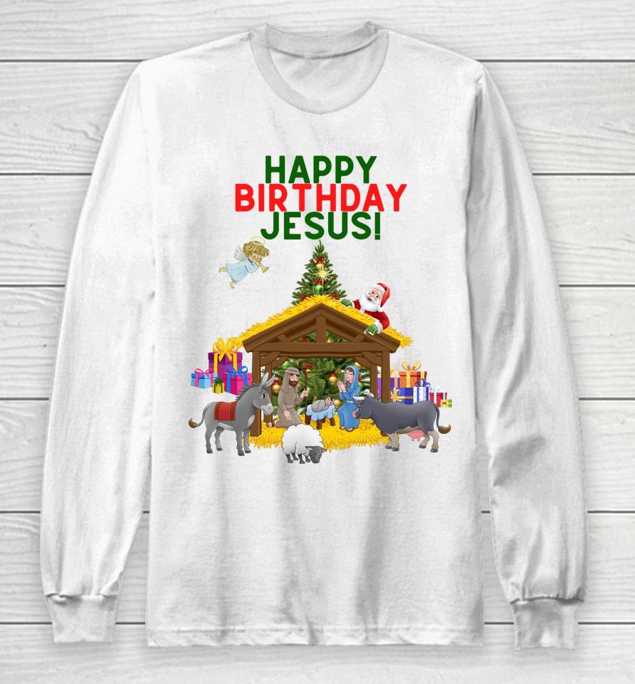 Merry Christmas Christian Happy Birthday Jesus Christ Xmas Long Sleeve T-Shirt