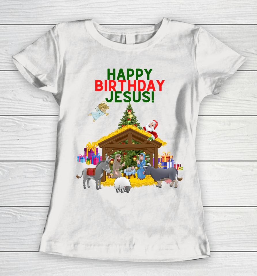Merry Christmas Christian Happy Birthday Jesus Christ Xmas Women T-Shirt