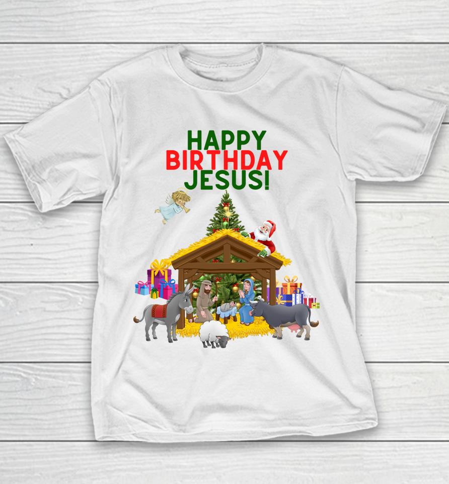 Merry Christmas Christian Happy Birthday Jesus Christ Xmas Youth T-Shirt