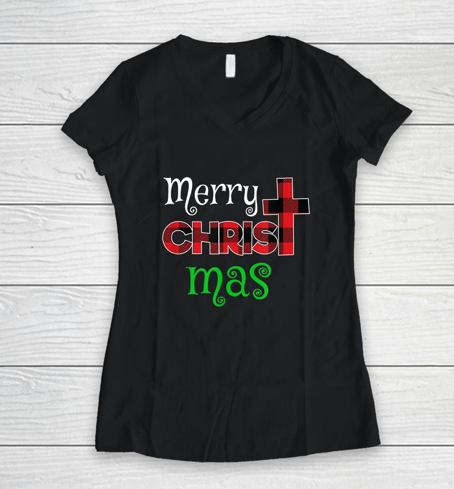 Merry Christmas Christians Women V-Neck T-Shirt