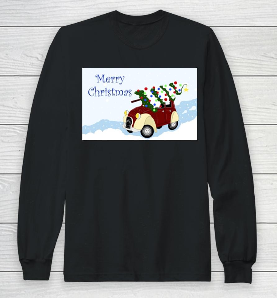 Merry Christmas Fun Vintage Car With A Christmas Tree On Top Long Sleeve T-Shirt