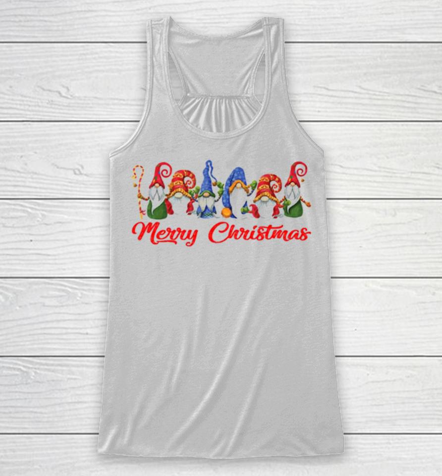 Merry Christmas Funny Gnomes Racerback Tank