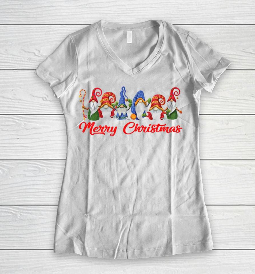 Merry Christmas Funny Gnomes Women V-Neck T-Shirt