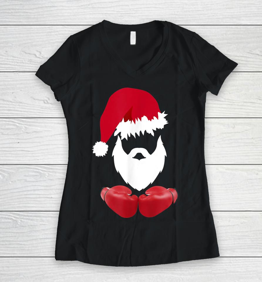 Merry Christmas Santa Claus Boxing Women V-Neck T-Shirt