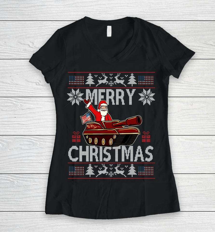 Merry Christmas Santa Claus Tank Ugly Women V-Neck T-Shirt